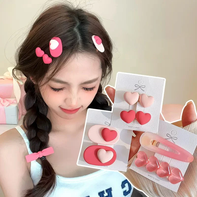 

2pcs Womens Girls Jelly Color Heart Acetate Hairpins Set Sweet Simple Hair Clips Hair Decorate Kids Barrettes Hair Accessories