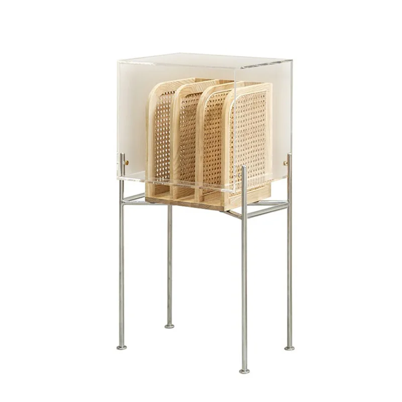 

Simple rattan wood magazine rack Korean acrylic stainless steel storage rack