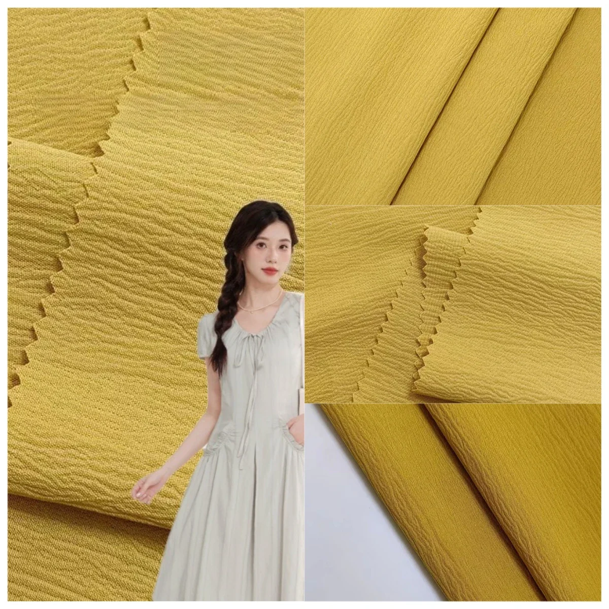 Kids Cotton-Like Stretch Pleated Fabric - Washable Bark Creased Polyester for Tops Shirts & Dresses Soft Woven Material