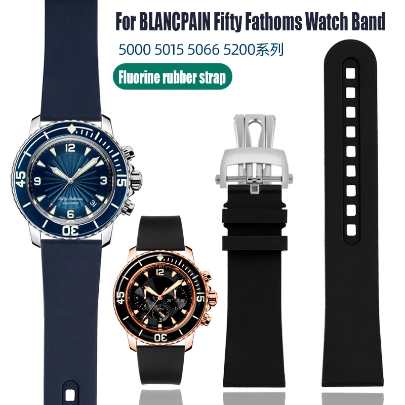 

For BLANCPAIN fifty Fathoms Fluorine Rubber strap For men fluororubber Bracelet 5000 5015 23mm Butterfly buckle VITON Watchband