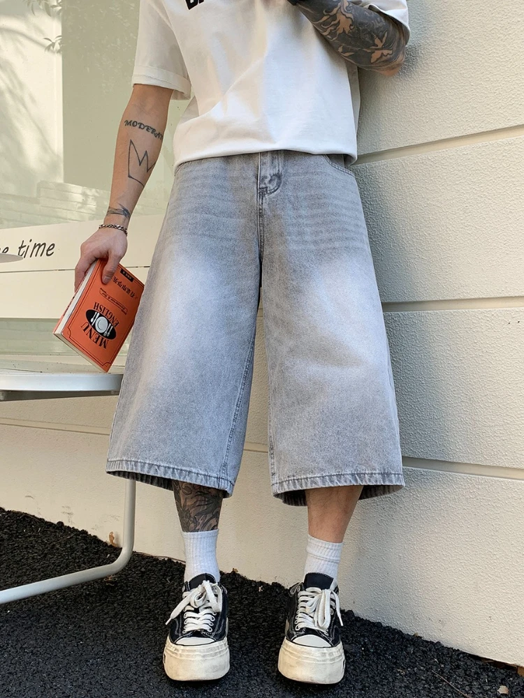 

Summer Men's New American Vintage High Waist Wide Leg Jeans Loose Seven-Foot Pahts Denim Casual Straight Leg Pants