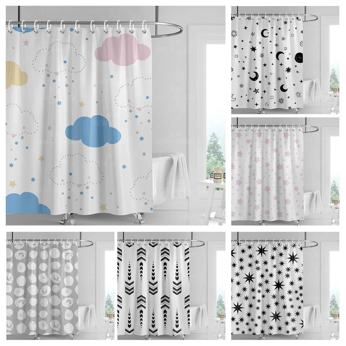 Home decoration shower curtains bathroom waterproof curtain fabric Living Room Modern Nordic Modern geometric pattern simple