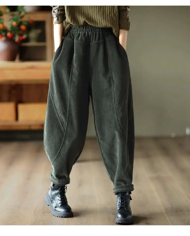 Chenille Velvet Thickened Versatile Casual Pants for Women Autumn Winter New Loose Spliced Harem Pants Female Solid Warm Trouser