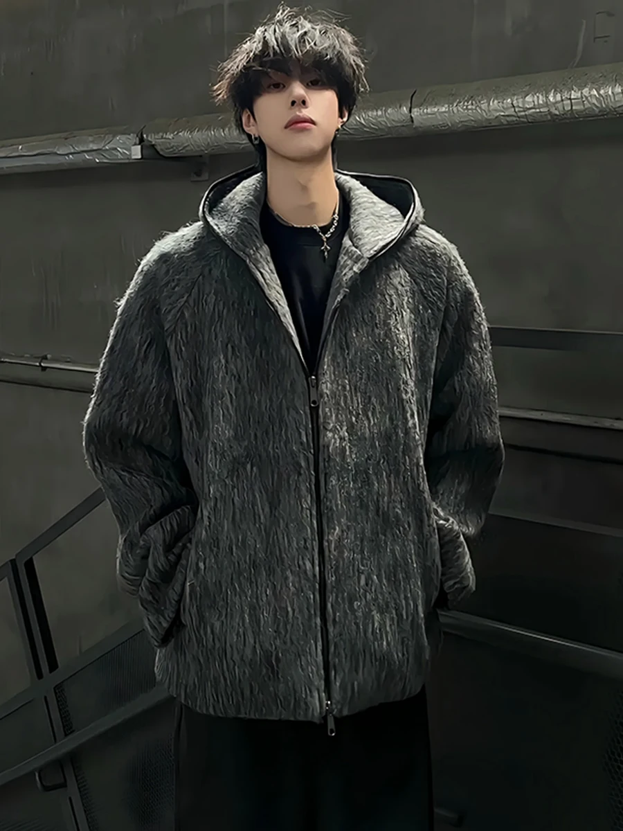 

Мужская осенне-зимняя вязаная шапка и свободный шерстяной свитер-худи в американском стиле, повседневное пальто с длинными рукавами