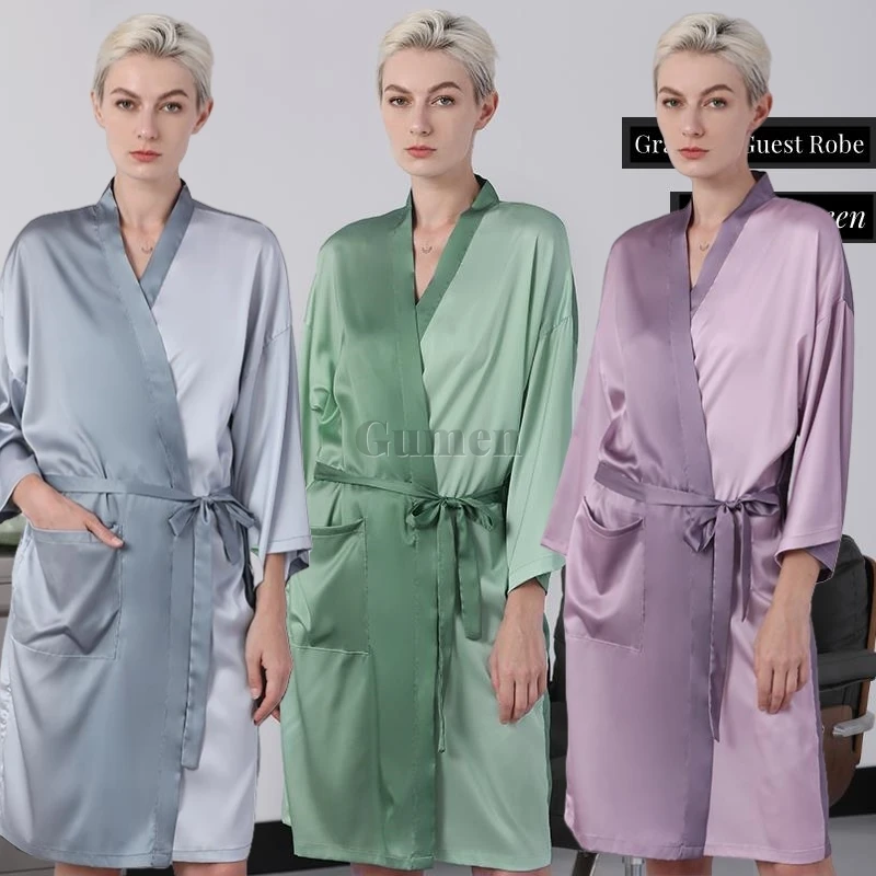 

Новый шелковый халат-кимоно, женский халат, красивое спа-платье, парикмахерская, химическая завивка клиента, окрашивание волос, парикмахерский халат, фартук, индивидуальный логотип