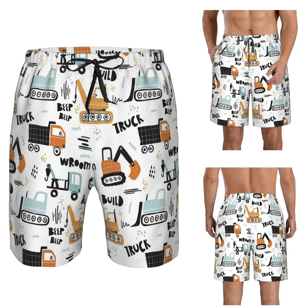 Cartoon Truck Trunks Beach Board Shorts Casual Quick Dry Swimming Summer Men Pants