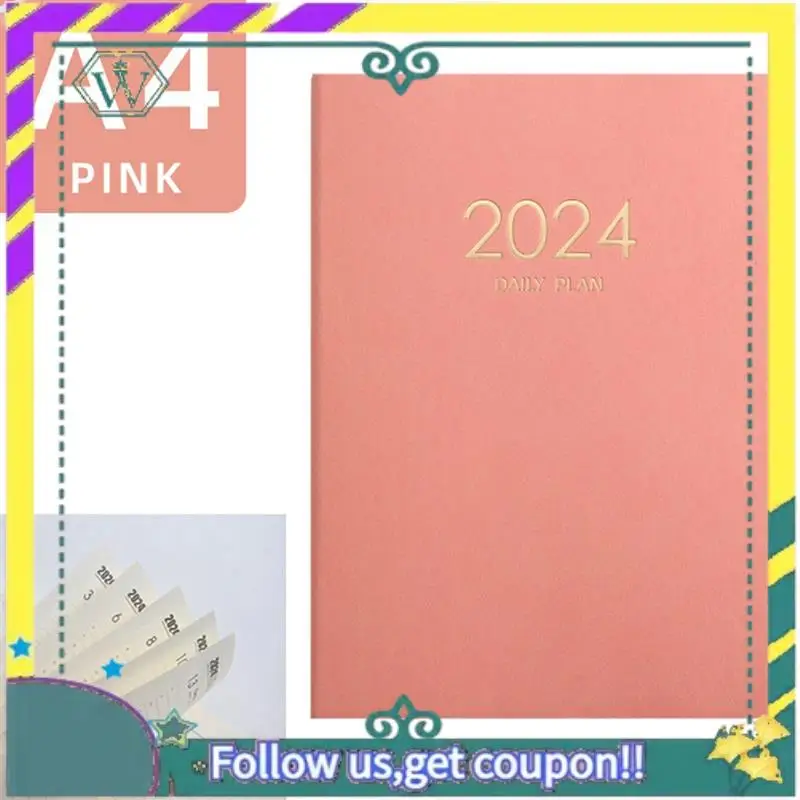 新-2024-ピンクプランノートブックカレンダー肥厚デイリープランノートブックウィークリーノートブックオフィス学用品耐久性のある使いやすい