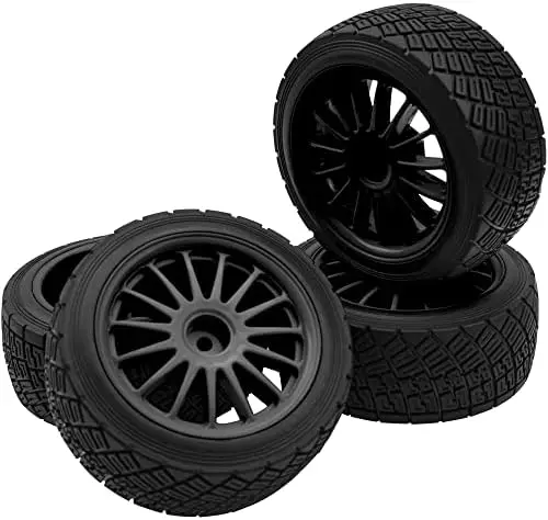 

80mm Rubber Tires & Plastic Rims for 1/10 1/14 1/16 RC Buggy – Black