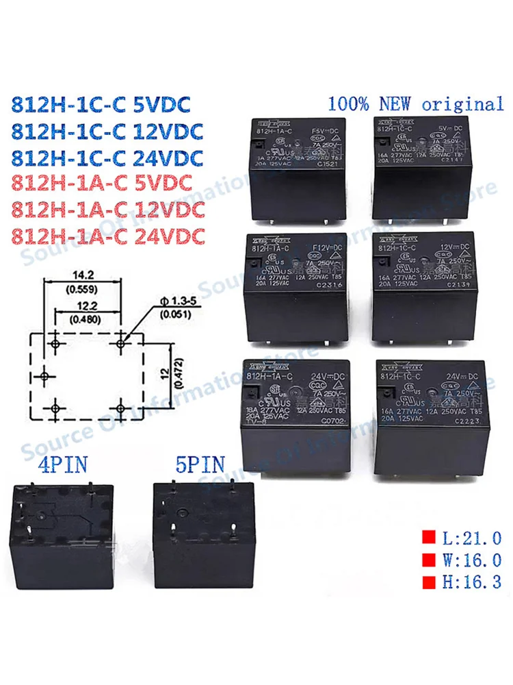 5 sztuk SONG CHUAN przekaźnik 812H-1C-C -5VDC 12VDC 24VDC 812H-1A-C 4Pin/5Pin 16A elektryczny przekaźnik sterujący — zdjęcie produktu 7