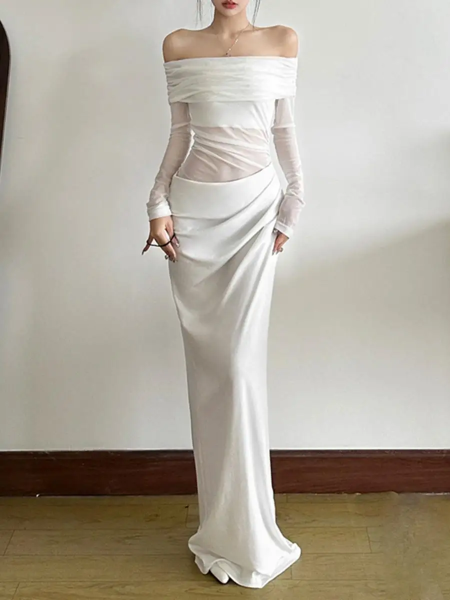 Spring 2025 Long Me One oulder See tough Dr Women's High Waist Bodycon Sle European Faion Single Piece