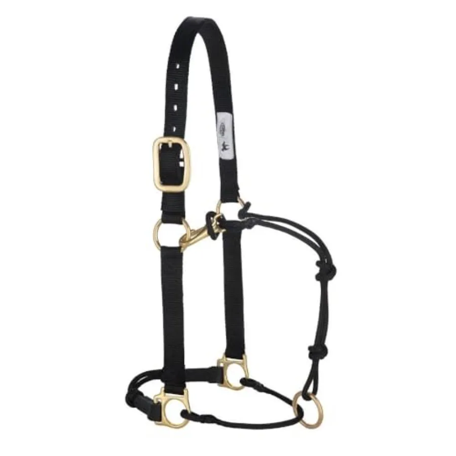 Horseman's Halter for equestrian use durable nylon material black color adjustable fit and quick-release buckle