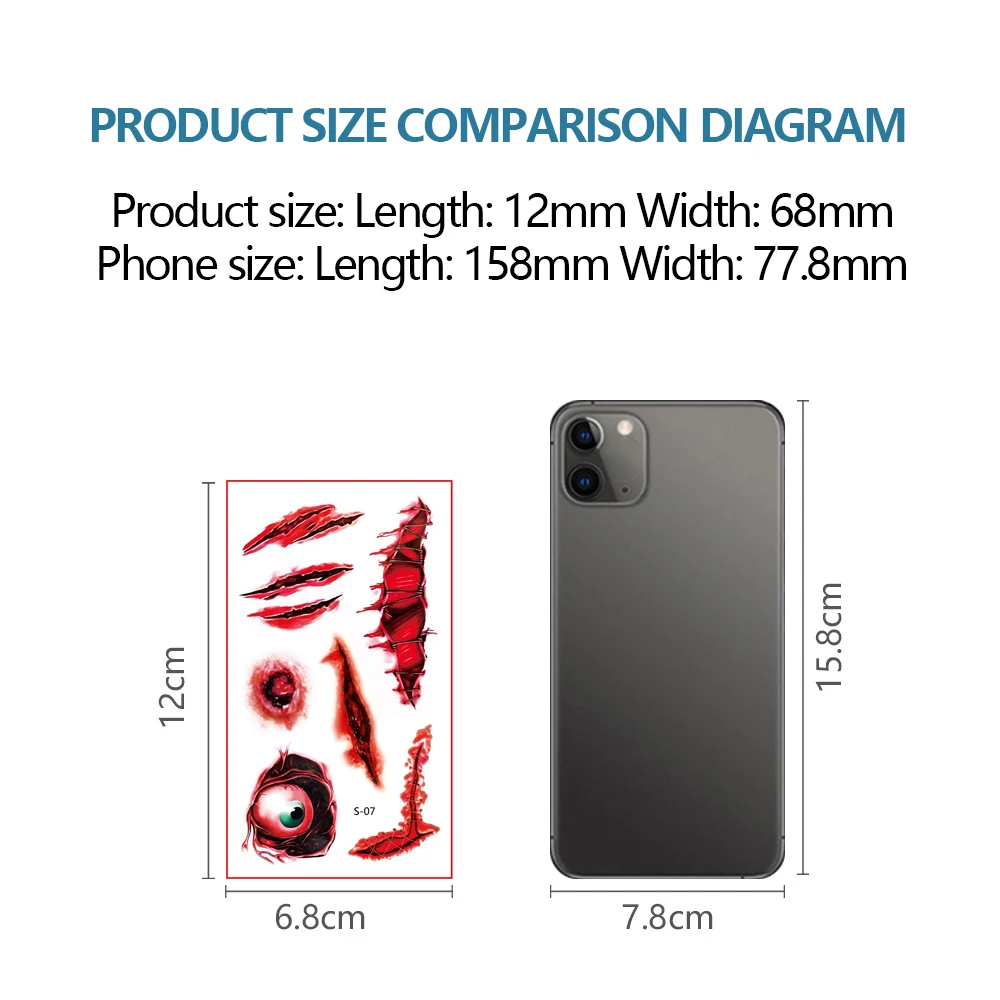 Zestaw 10 wodoodpornych naklejek tatuaży na Halloween, blizny, rany horroru, dla mężczyzn na imprezę, makijaż imprezowy, naklejki na twarz dla kobiet, festiwal, cosplay