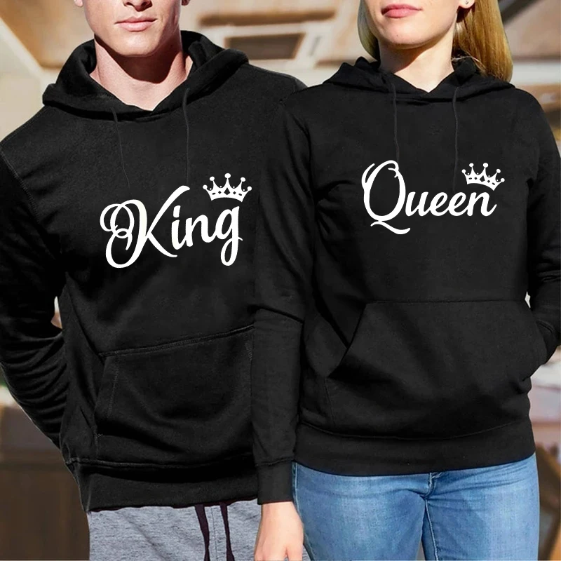 Women Hoodies King Queen Printed Sweatshirt Lovers Couples Hoodie Fashion Hooded Sweatshirt Matching Casual Pullovers Tracksuits