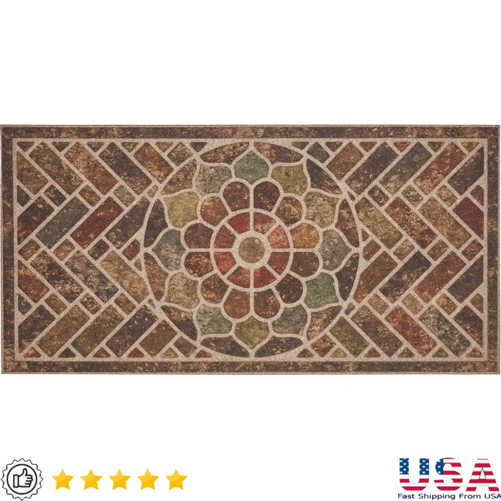 

Recycled Rubber Backed Floral Doormat 2x4 Eco-Friendly Indoor Outdoor Moisture Absorbent Durable Low Profile Easy Care