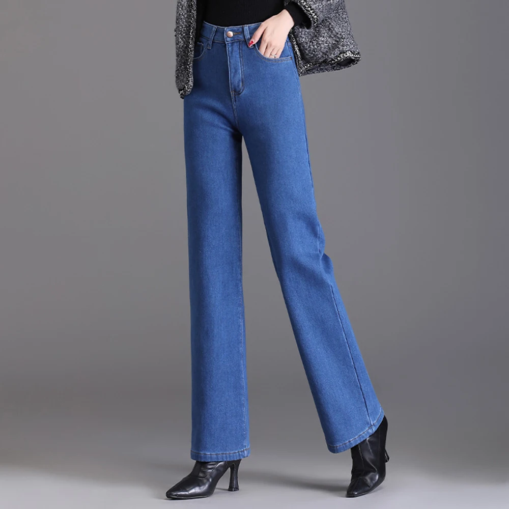 Pantalones vaqueros de pierna recta de felpa para mujer, jeans elegantes de cintura alta, gruesos, cálidos, de gran tamaño, forro de terciopelo caliente, 8XL, Invierno