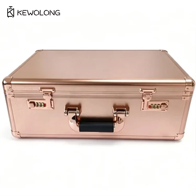 Luxury Rose Gold Aluminum Alloy Code Box DIY Pluck Foam Gift Storage Case Combination Lock Valuable Item Protection Organizer