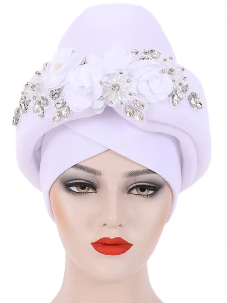 Ready African Auto Gele Headtie Diamonds Women\'s Turban Cap Nigeria Wedding Geles Muslim Head Wraps Bonnet Turbante Mujer 2023