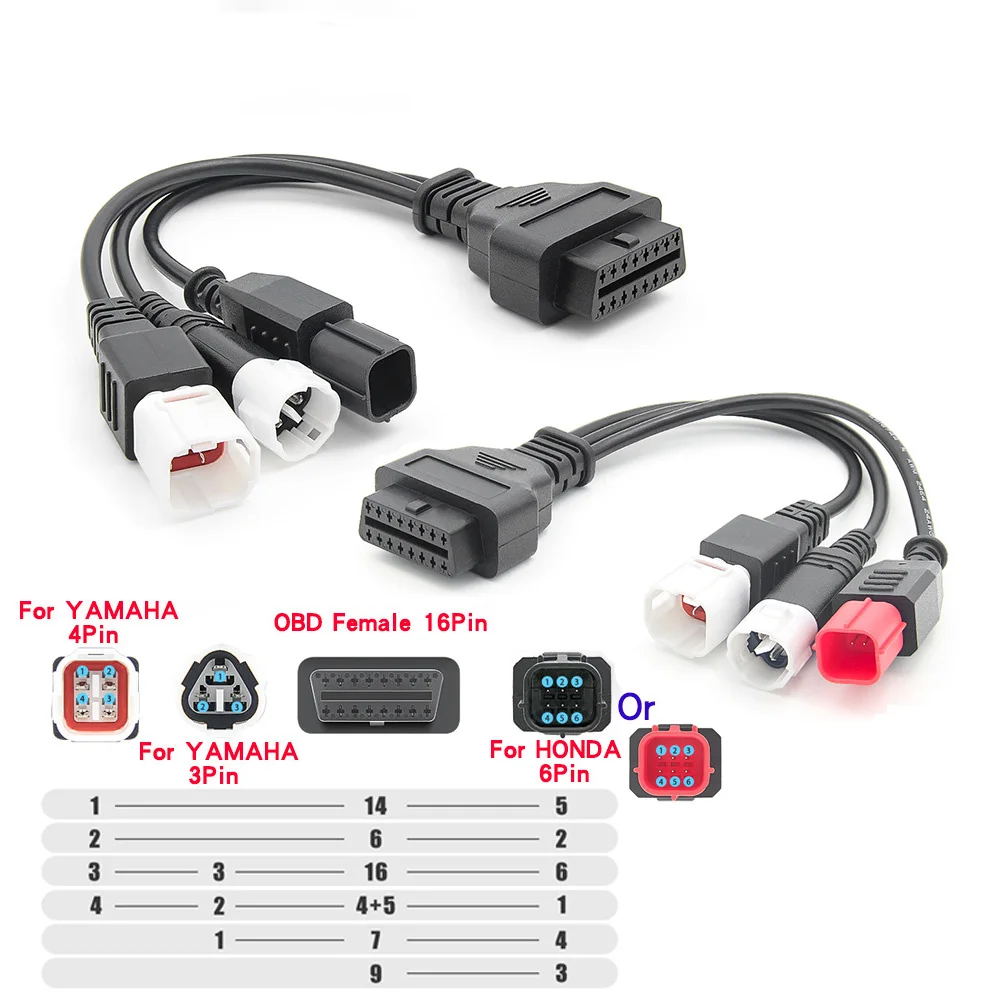 

3 IN 1 Motorcycle Diagnostic Cable For Yamaha 3+4pin, 6pin For Honda to OBD 16pin For Yamaha Motorcycle Adapter Cable