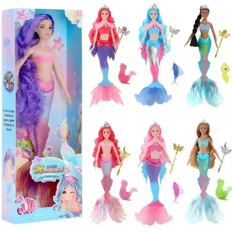 

Hot Sale 30cm Large Size Mermaid Doll Material Toy with Soft Light & Gentle Music, Stripe Fish Tail Playhouse Gift for Children
