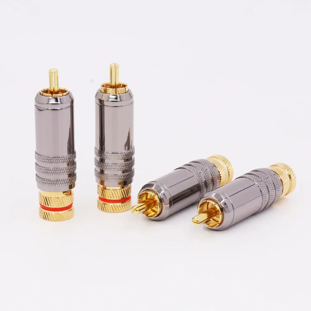 8pcs Hi-End 24K Gold Plated  Copper RCA Plug Durable RCA Connector Screws Soldering Locking Audio Video WBT Plug