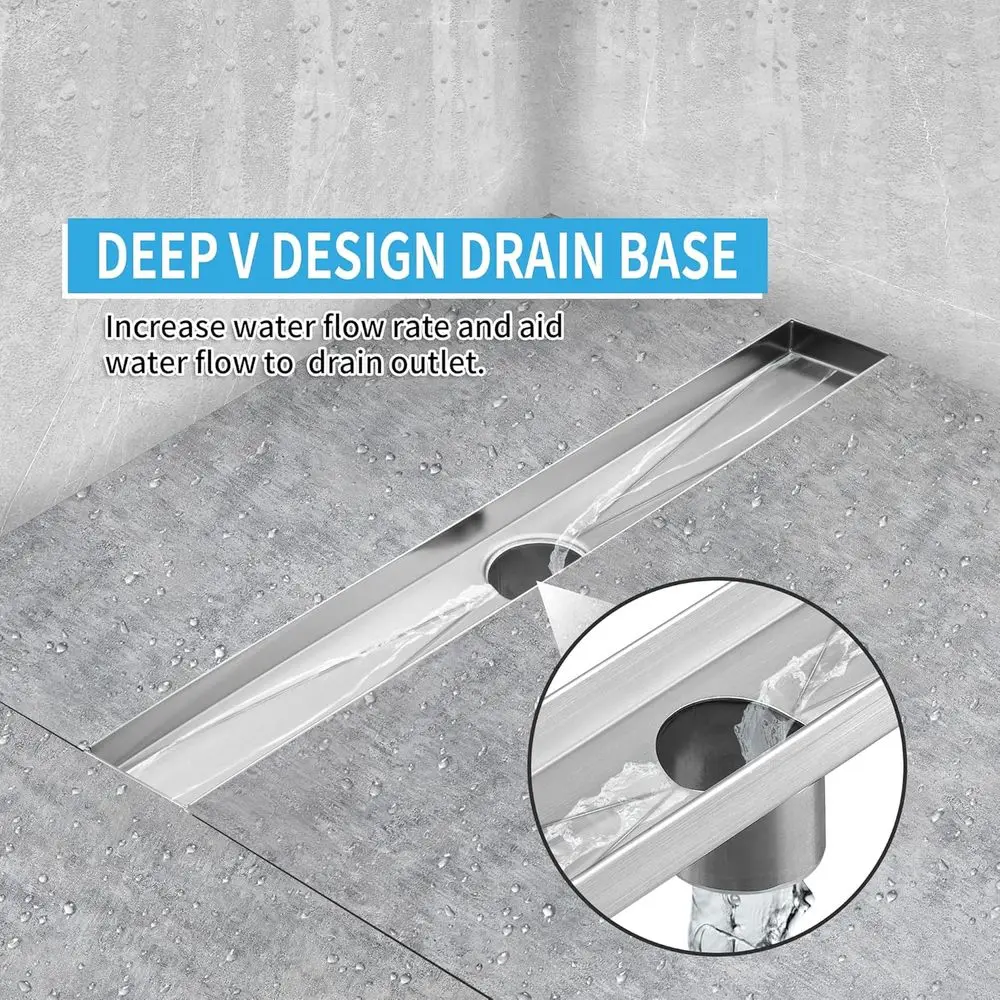 28 Rectangular Brushed Nickel Linear Shower Drain, 51L/min Drainage, CUPC Certified, SUS-304 Stainless Steel