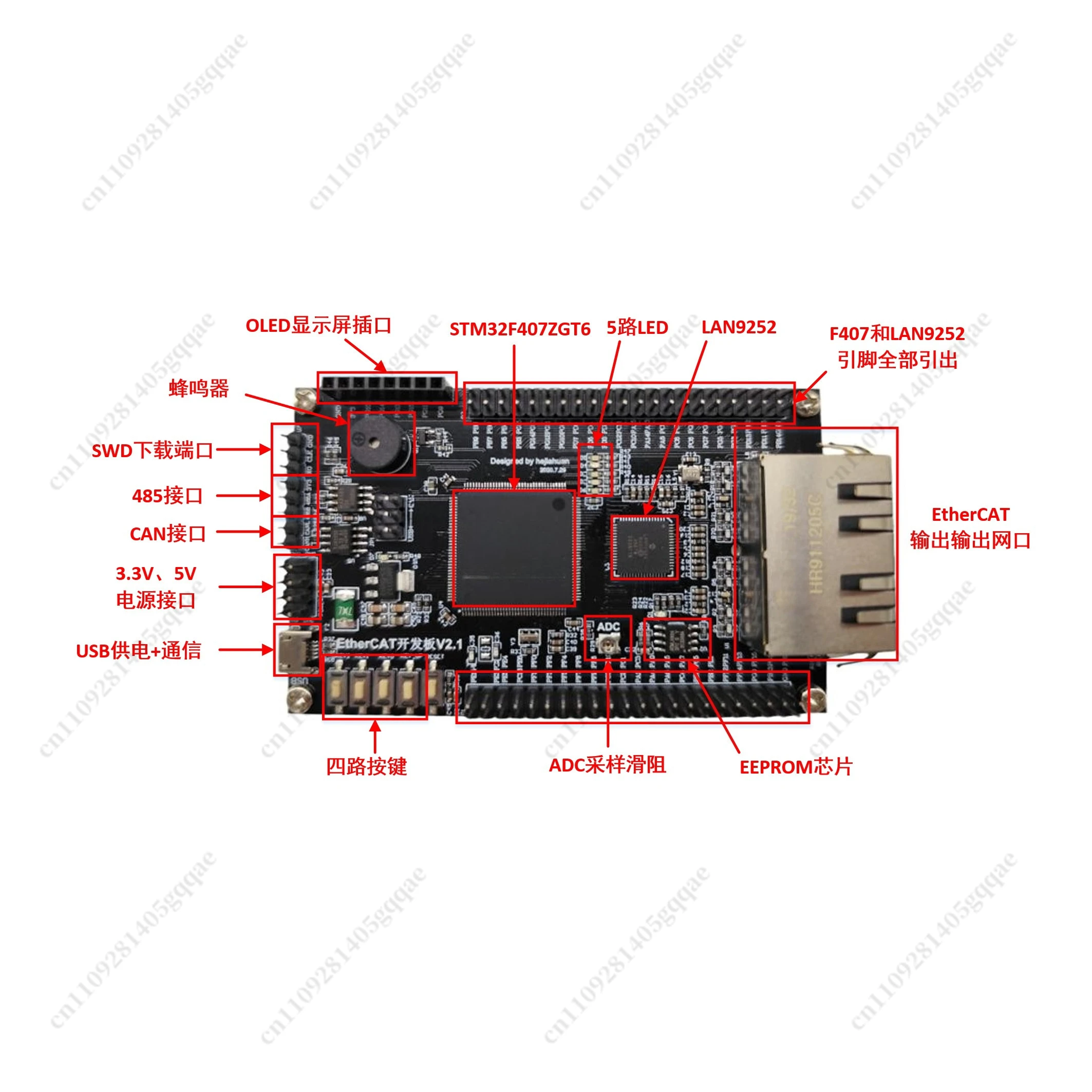 EtherCAT Entwicklungsboard LAN9252 + STM32F407 Core Board CANopen 5LEDs USB Lernboard – Detail 5