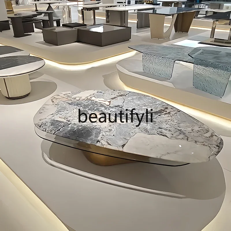 Natural marble rotatable coffee table villa living room high-end oval coffee table Italian minimalist