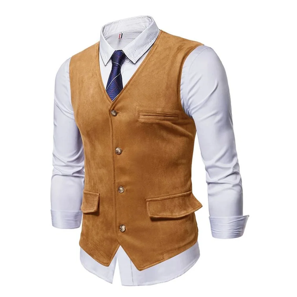 Men's Vests Men Suit Vest Men's Suede Jacket Suede Single Breasted Vintage Vest Man Luxury Brand Casual Elegant Man Clothes Male