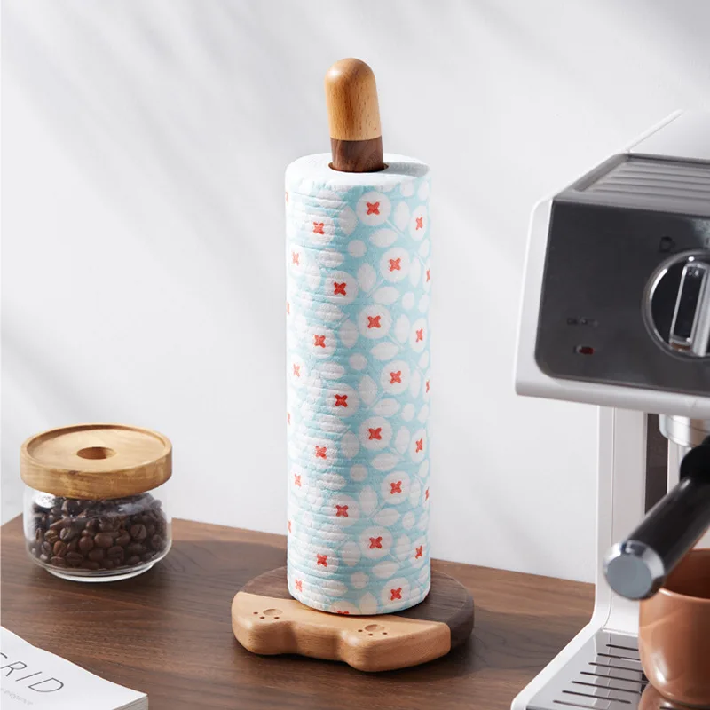 Cat Cartoon Kitchen Dining Table Storage Tissue Rack Solid Wood Storage Creative Desktop Wooden Roll Rack Vertical Paper Drawing