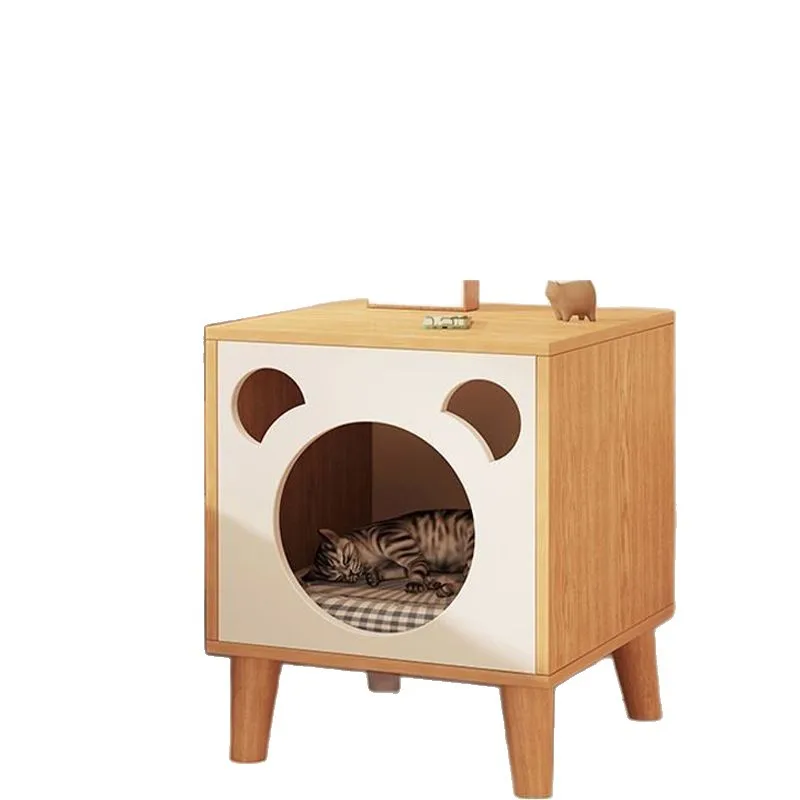 Living Room Cabinet Small Solid Wood Cat House Bedside Storage Cabinet Nightstand Drawers Dresser Pet Friendly Furniture view 6