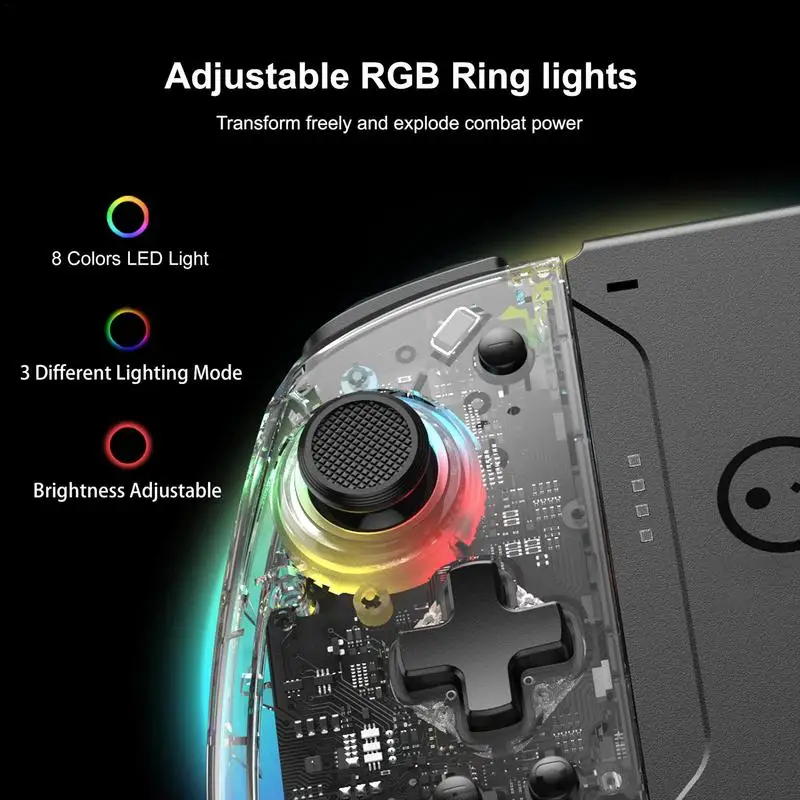 Transparent Gamepad Adjustable RGB Turbo Wireless Game Controller For NS Switch Turbo Gyroscope Battery Operated Game Controller