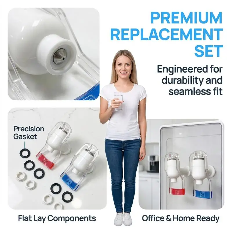 Push Type Water Dispenser Spare Tap 2Pcs Plastic Universal Hot Cold Blue Valve for Dorm Apartment Use