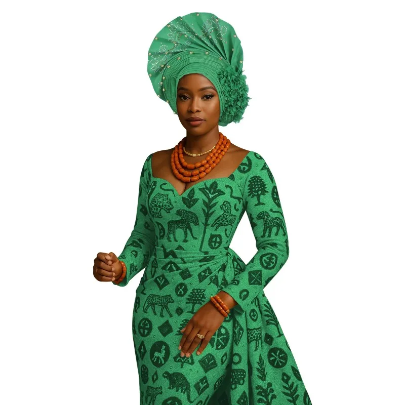 African Bride Party Evening Wedding Auto Gele Headties Headscarf Diamond Hat Auto Headtie Bonnet Turban Head Wrap