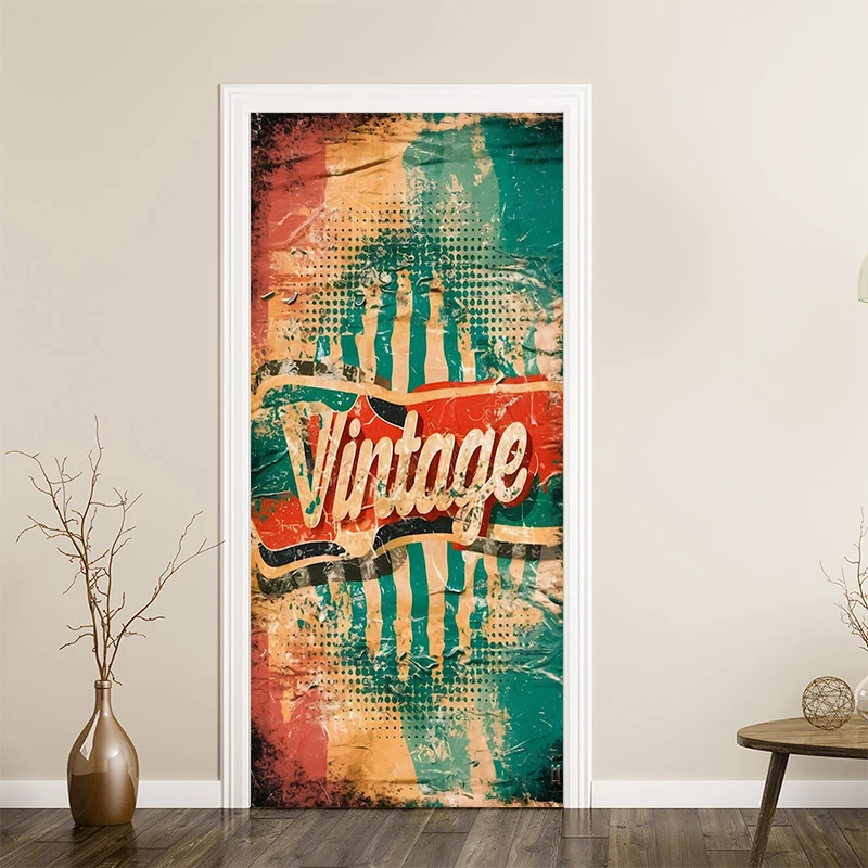Retro Poster Collage Door Sticker Anti‑Scratch Waterproof Vinyl Door Mural Decal Cabinets Wardrobe Doors Aesthetics Decor
