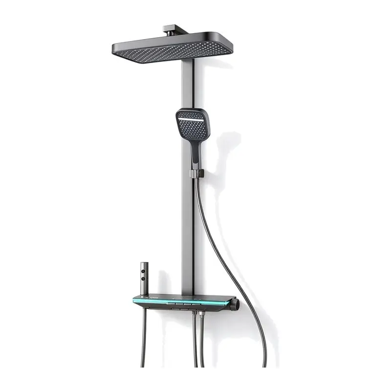 Thermostatic Shower Shower Set, Gray Intelligent Digital Display Supercharged Ambient Light Attached To The Wall