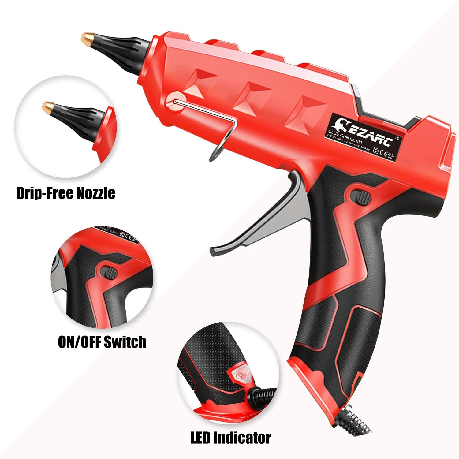 EZARC-pistola de pegamento de fusión en caliente de 100W, kit de pistola de pegamento de tamaño completo resistente con barras de pegamento de 20