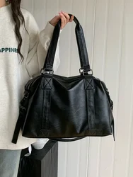 Large Capacity Black Shoulder Bags For Women Large Shopper Bag Solid Color Soft Leather Crossbody Handbags Lady Travel Tote bags