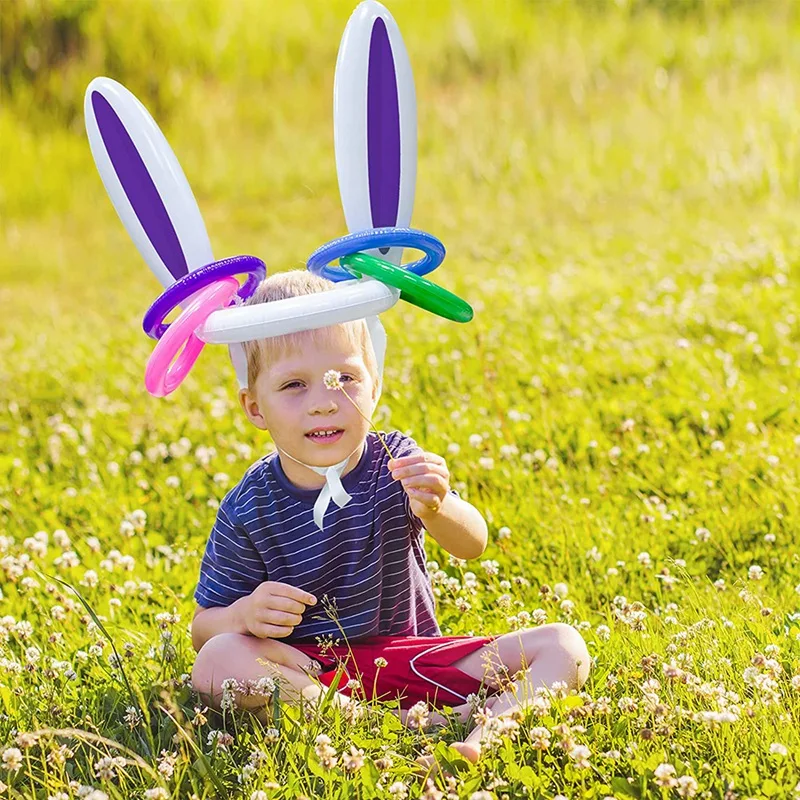 Juego inflable de lanzamiento de anillos de conejito de Pascua, juegos de fiesta de lanzamiento de anillos con orejas de Pascua, juguetes inflables, regalo