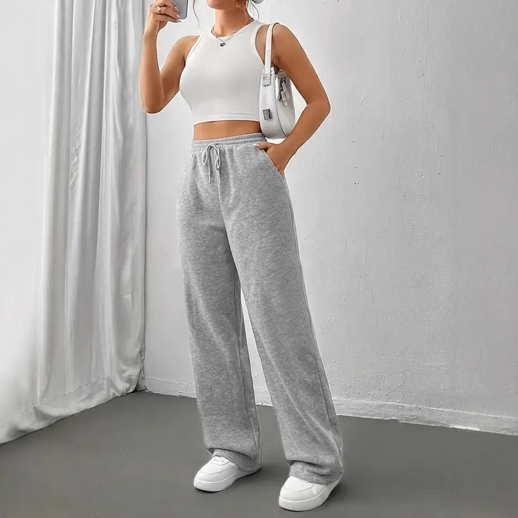 بنطال رياضي فضفاض كاجوال سميك عالي الخصر للنساء لموسم الخريف والشتاء بنطال مريح من ألياف البوليستر