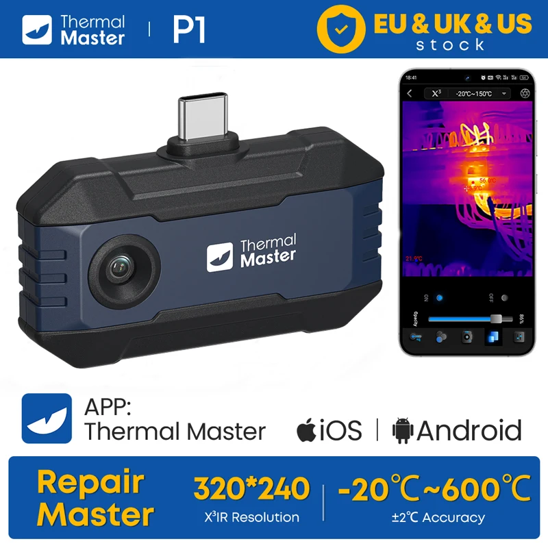 320*240 Ultra-Klare P1 Wärmebildkamera -20~600°C ℃   Wärmebildkamera mit 15-fachem Zoom für iPhone und Android zur Inspektion von Wasserlecks