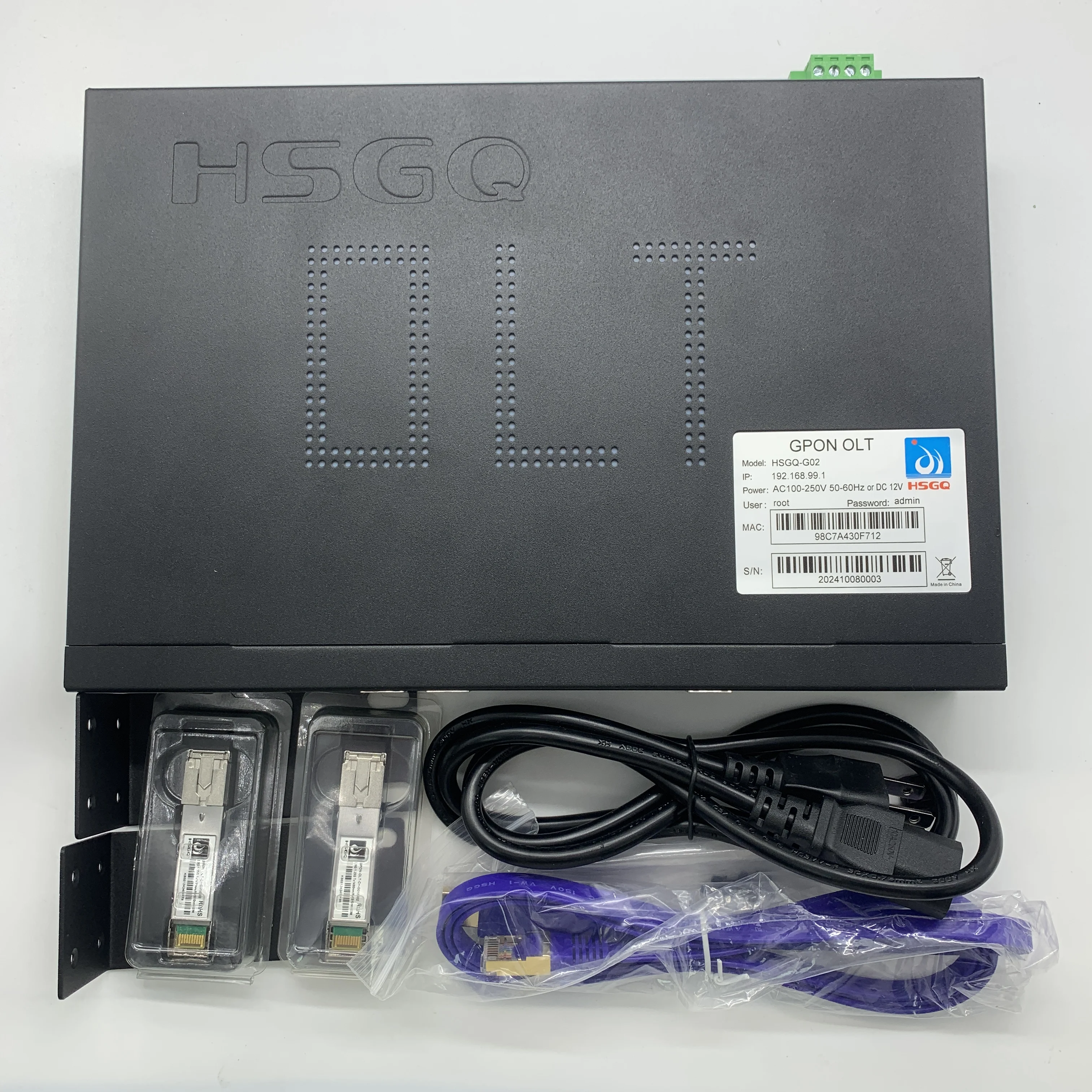 

HSGQ G02 MINI GPON OLT 2 Port SFP 100-240V AC 12V DC Power GPON OLT 2PON 256 ONU 10G Uplink C+ GBIC