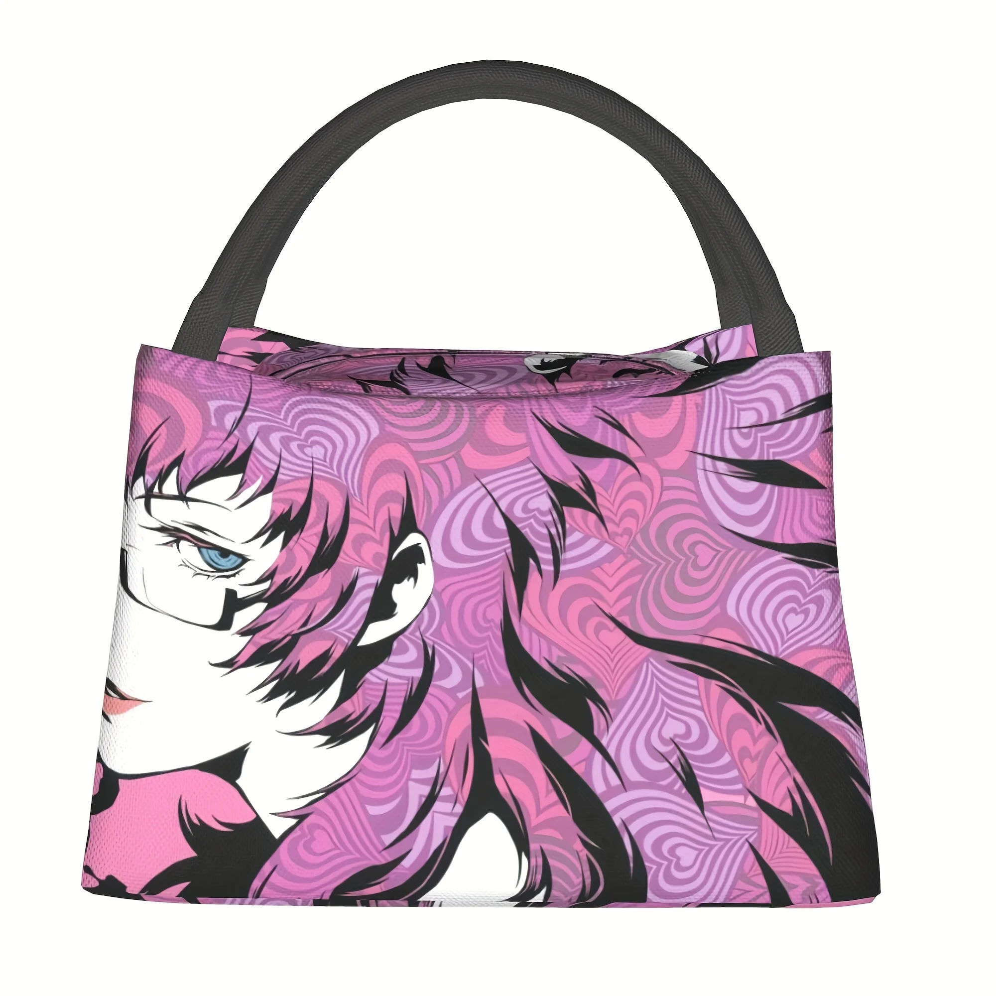 

1pc Pink Hair Anime Girl Pattern, Reusable Outdoor Portable Insulated Lunch Box, Lunch Bag, Bento Bag, Leak-Proof