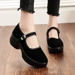 Women High Quality Black Platform Comfort Flock Dance Shoes Lady Retro Chinese Stylish Spring & Summer Shoes Zapatos Mujer A105