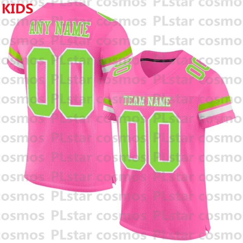 Custom Pink Navy-White Mesh Authentic Football Jersey 3D Printed Kids Football Jersey Boys Tops Girl Tees