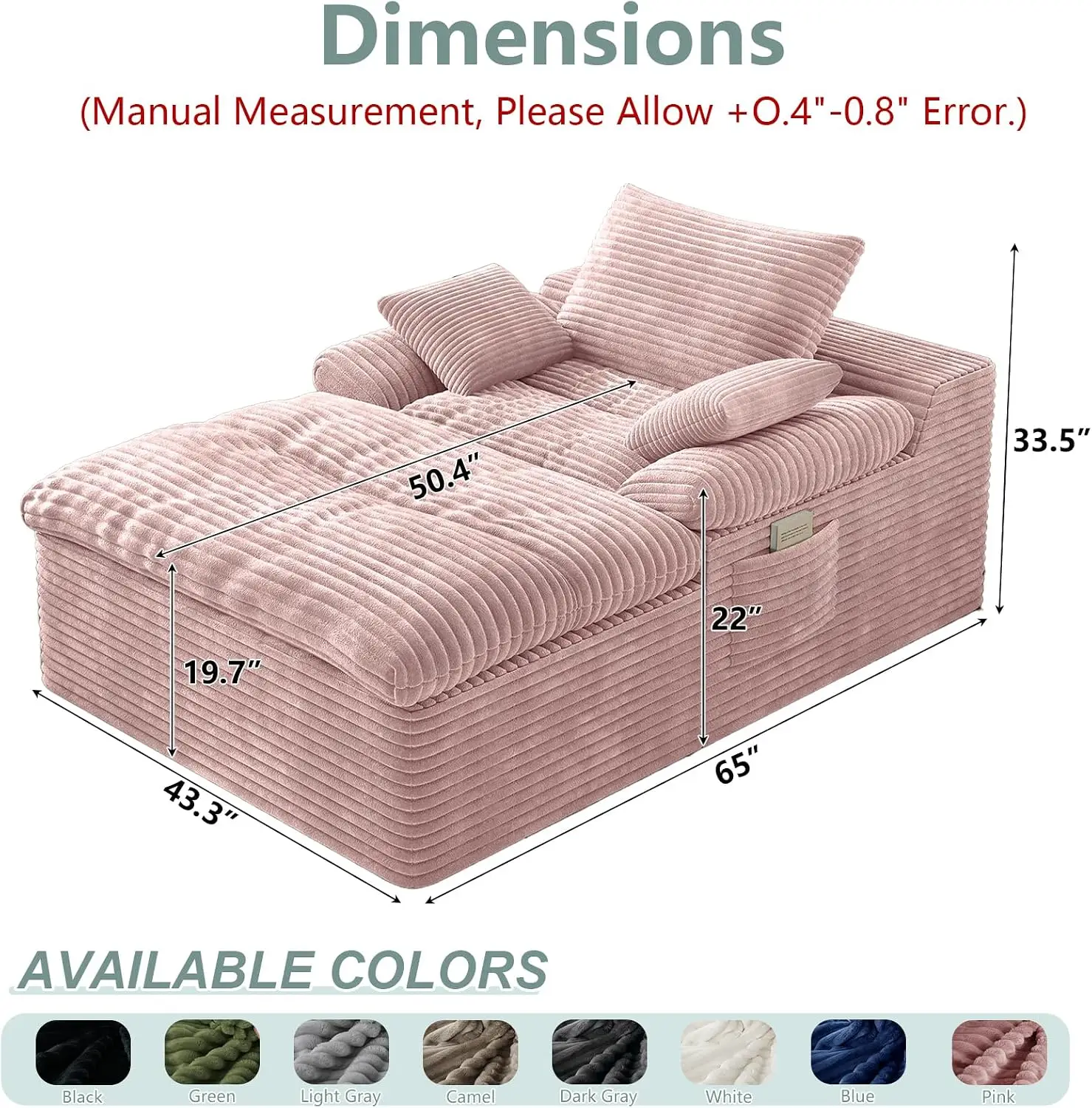 Oversized Chaise Lounge Sofa Chair with Pillows, 65