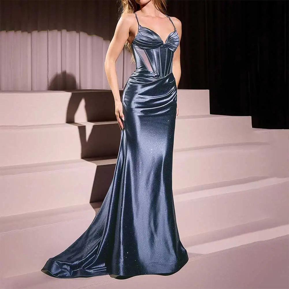 

Elegant V Neck Sleeveless Pleated Mermaid Evening Dress for Women Prom Party Dress Bridesmaid's Dresses Formal Gowns فساتين سهرة