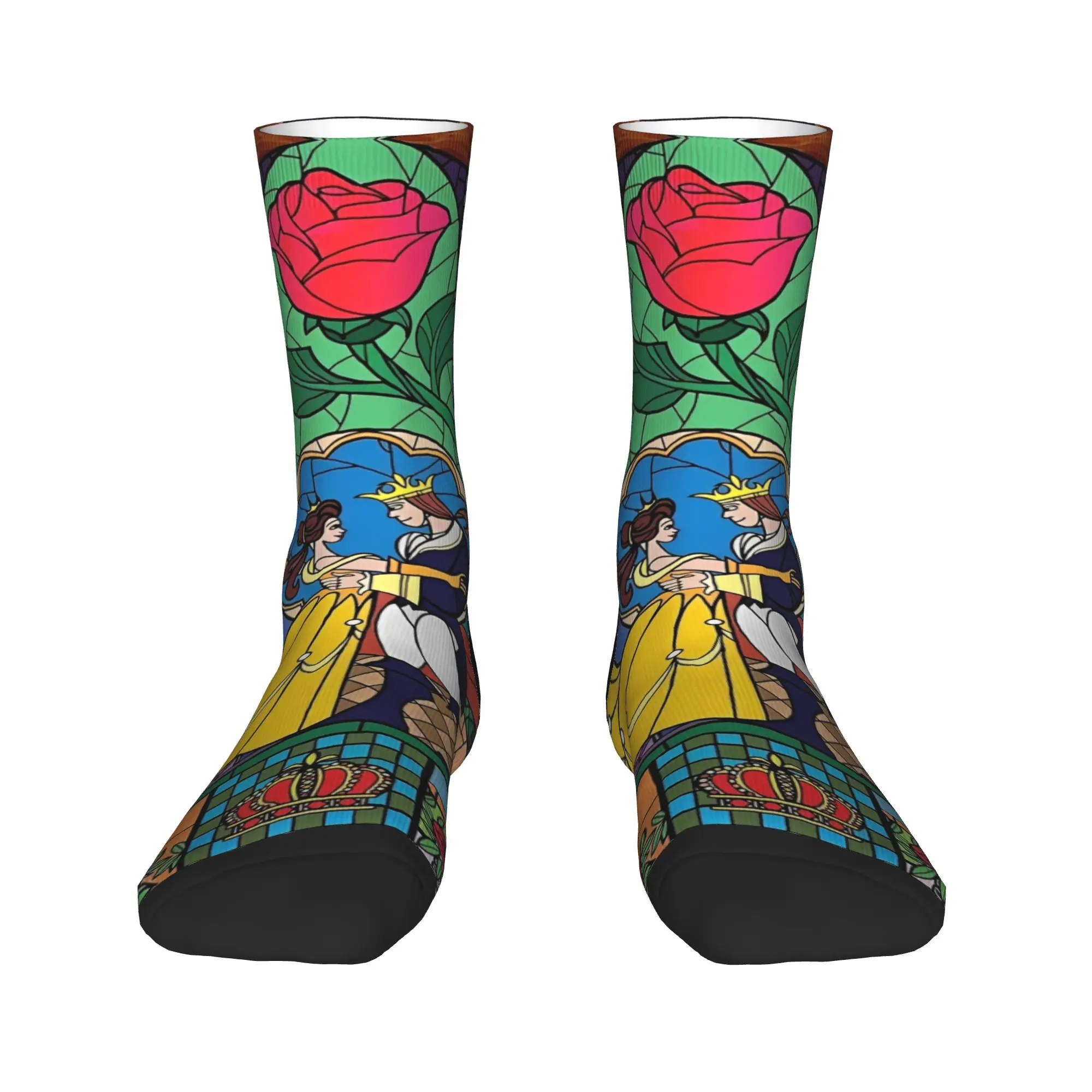 Adults Men Socks Beauty and The Beast  Stockings Spring Funny Quality Socks Custom Skateboard Non Slip Socks