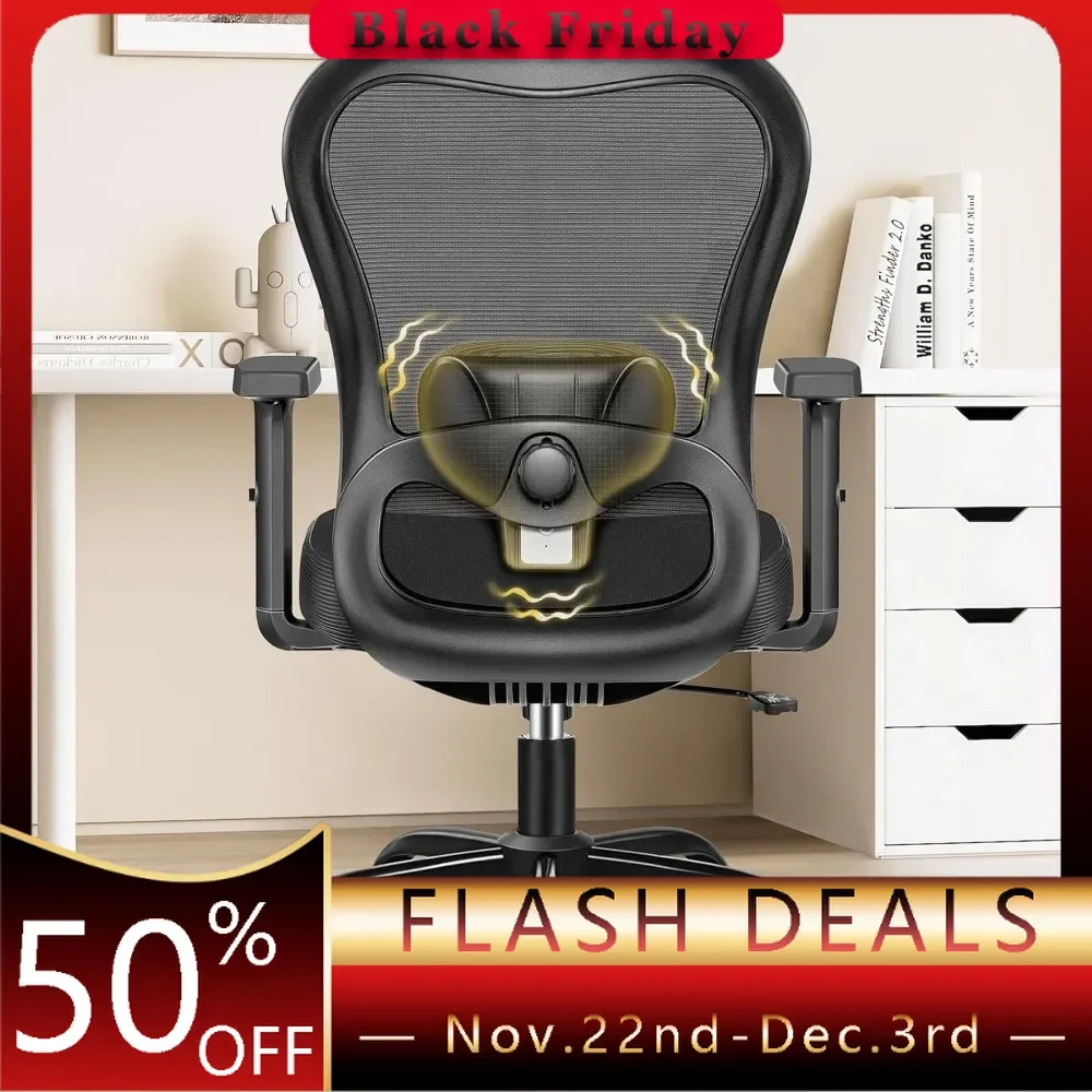 Office Chair, Ergonomic Office Chair with Breathable Mesh Computer Chair with Flip-Up Armrests & Hanger(Black)