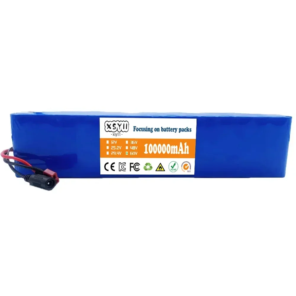 16S2P 60V 100Ah 18650 Lithium Ion Battery Pack 67.2V for Electric Bike Scooter Scooter Kids Car Built in 1000 Watt Bms