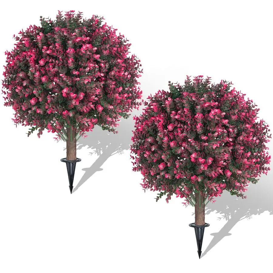

Set of 2 Artificial Rose Boxwood Topiary Ball Bush for Outdoor with Ground Spike 22, UV Resistant Faux Greenery Shrubs, Fake Ros
